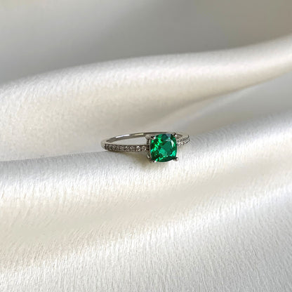 Cushion Ring with Lab Grown Emerald